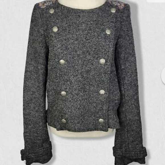 FREE People Picchi Wool Embroidered Pleated Jacket size 10 - Picture 7 of 9